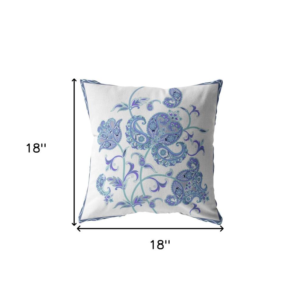 18” Blue White Wildflower Indoor Outdoor Throw Pillow. Picture 5