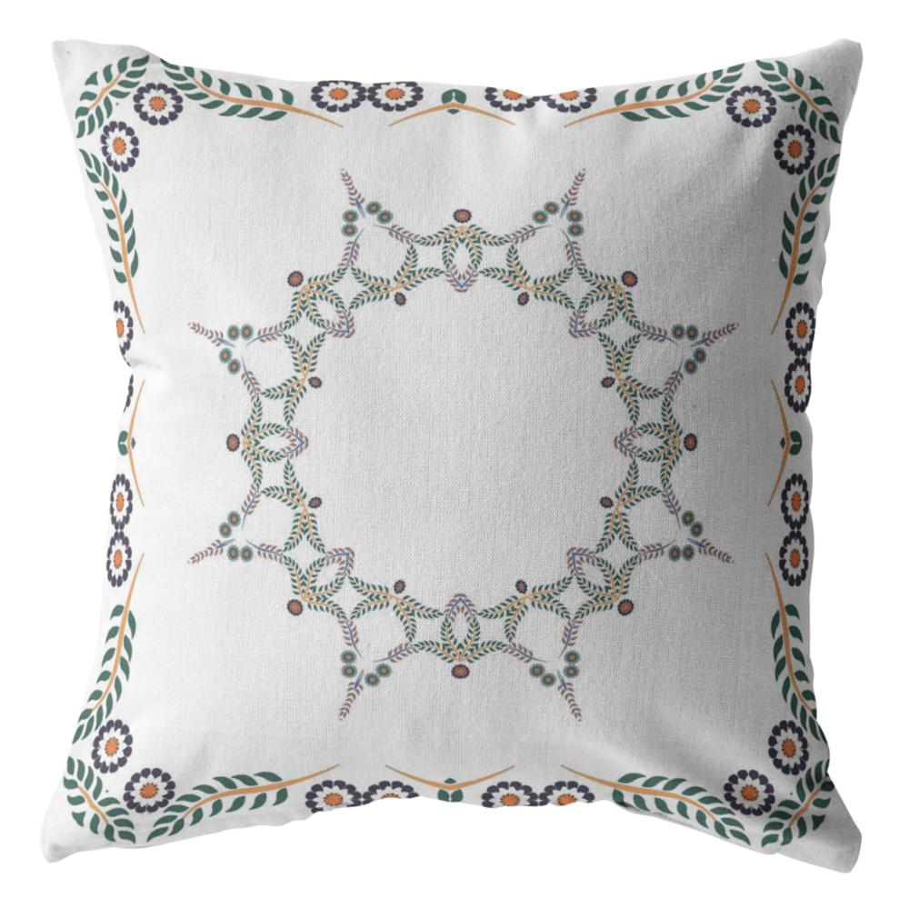 16" X 16" White Blown Seam Geometric Indoor Outdoor Throw Pillow. Picture 1