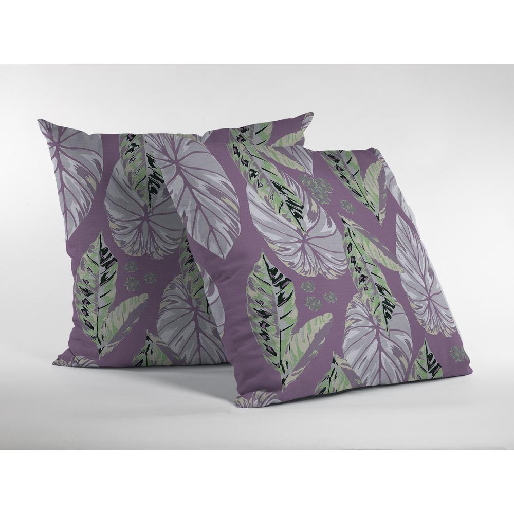 28” White Purple Tropical Leaf Indoor Outdoor Throw Pillow. Picture 2