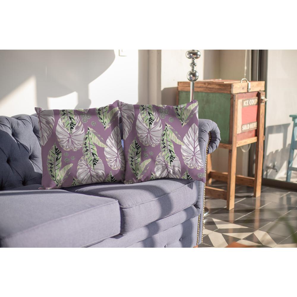 28” White Purple Tropical Leaf Indoor Outdoor Throw Pillow. Picture 4