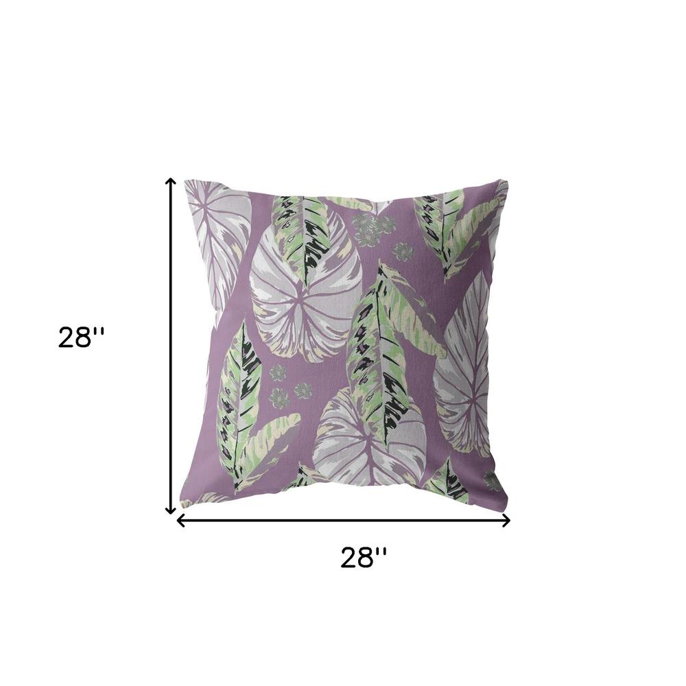 28” White Purple Tropical Leaf Indoor Outdoor Throw Pillow. Picture 5