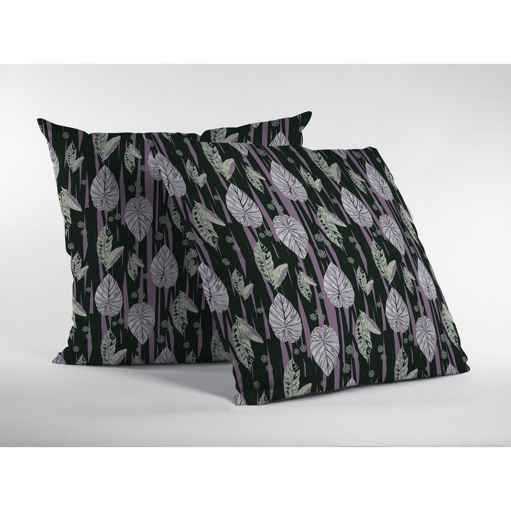 18” Black Purple Fall Leaves Indoor Outdoor Throw Pillow. Picture 2