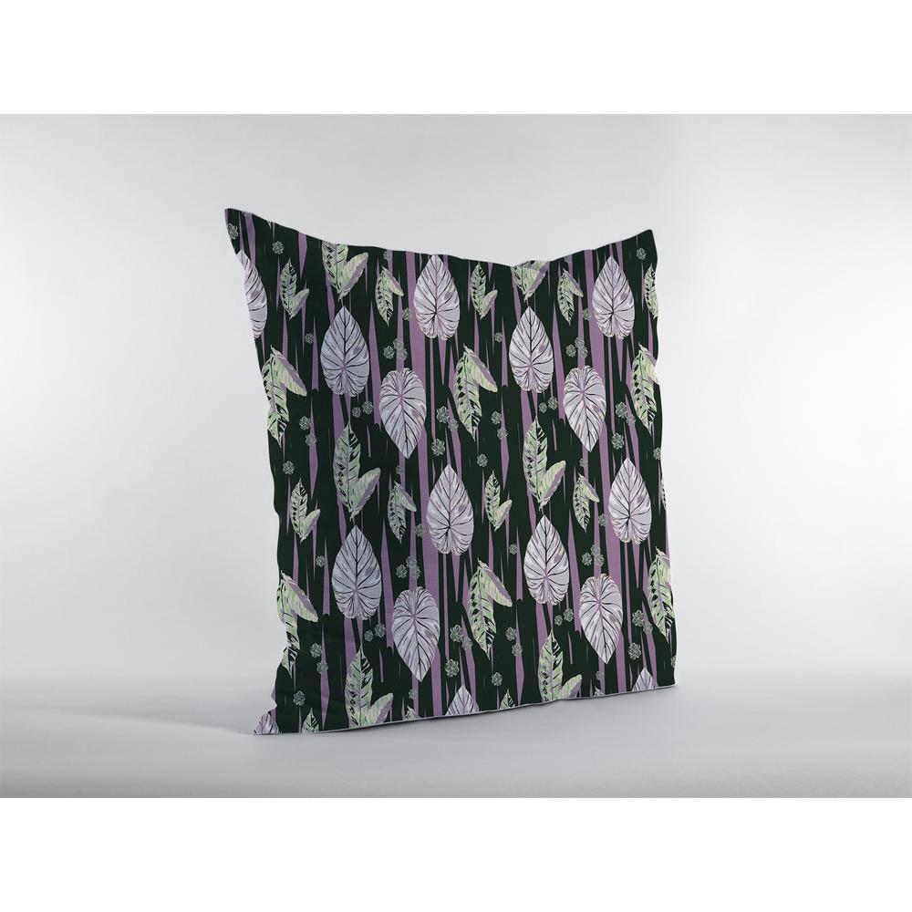 18” Black Purple Fall Leaves Indoor Outdoor Throw Pillow. Picture 3