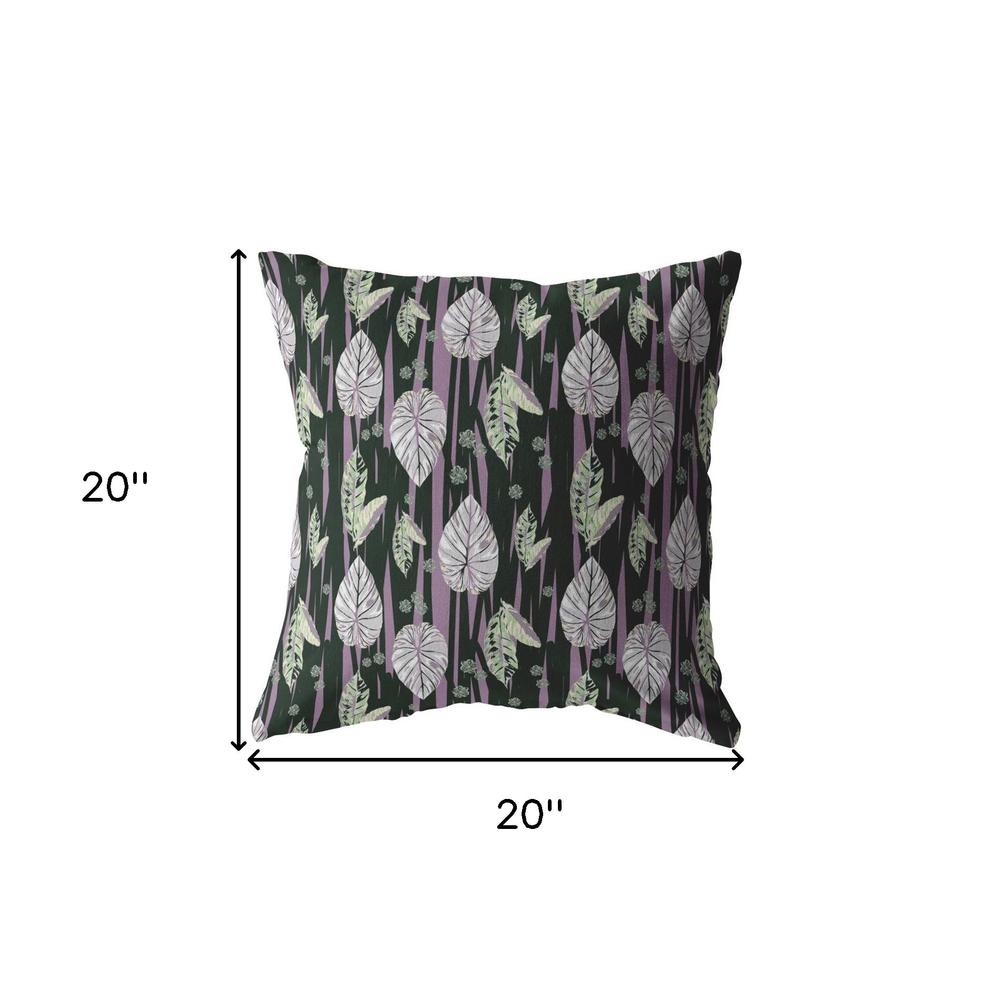20” Black Purple Fall Leaves Indoor Outdoor Throw Pillow. Picture 5