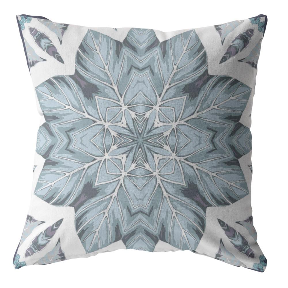 16" Blue Floral Forest Indoor Outdoor Throw Pillow. Picture 1