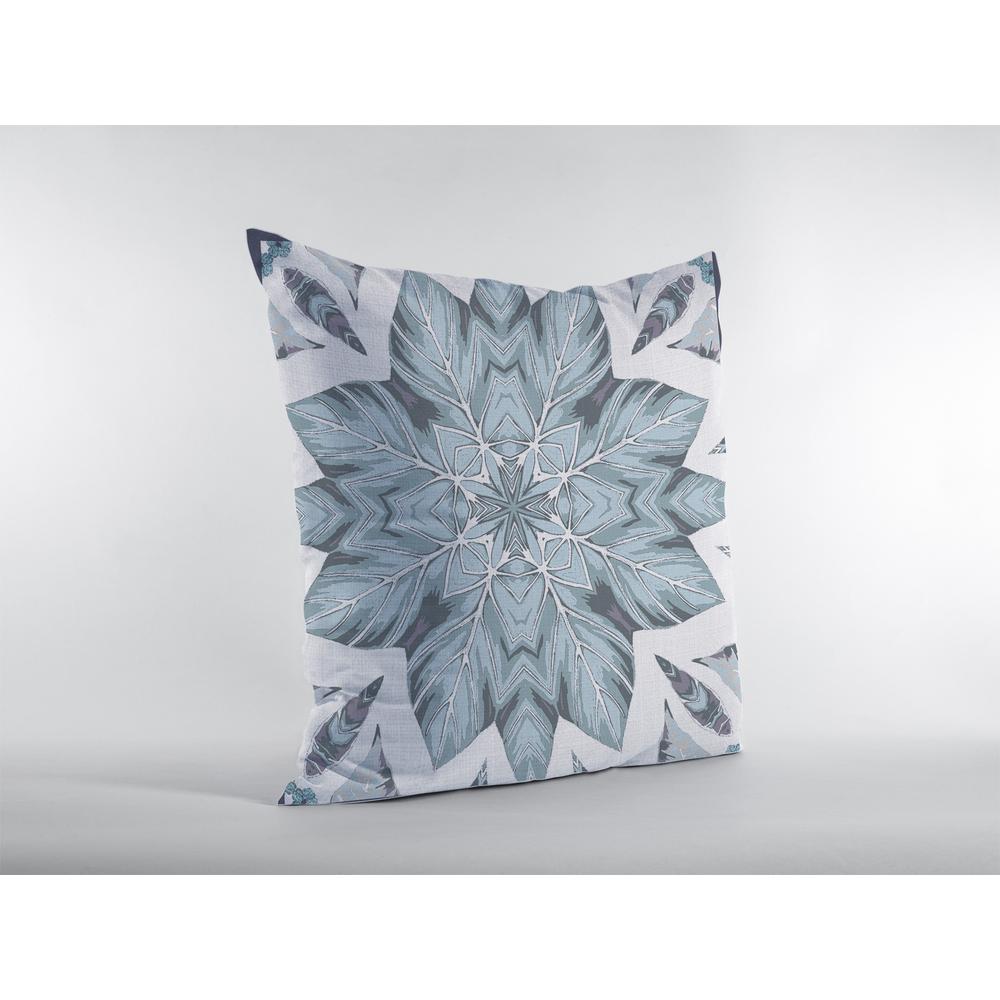 16" Blue Floral Forest Indoor Outdoor Throw Pillow. Picture 3