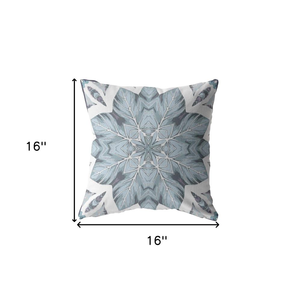 16" Blue Floral Forest Indoor Outdoor Throw Pillow. Picture 5