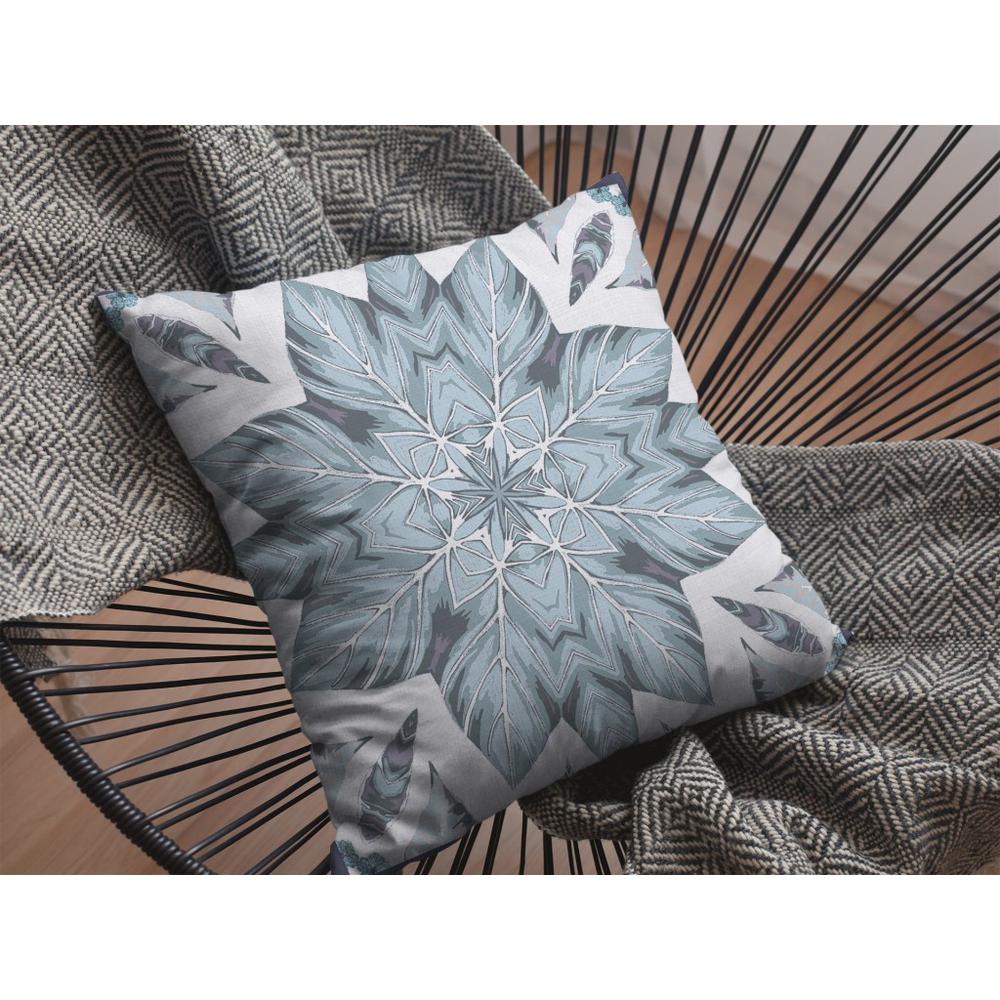18" Blue Floral Forest Indoor Outdoor Throw Pillow. Picture 4