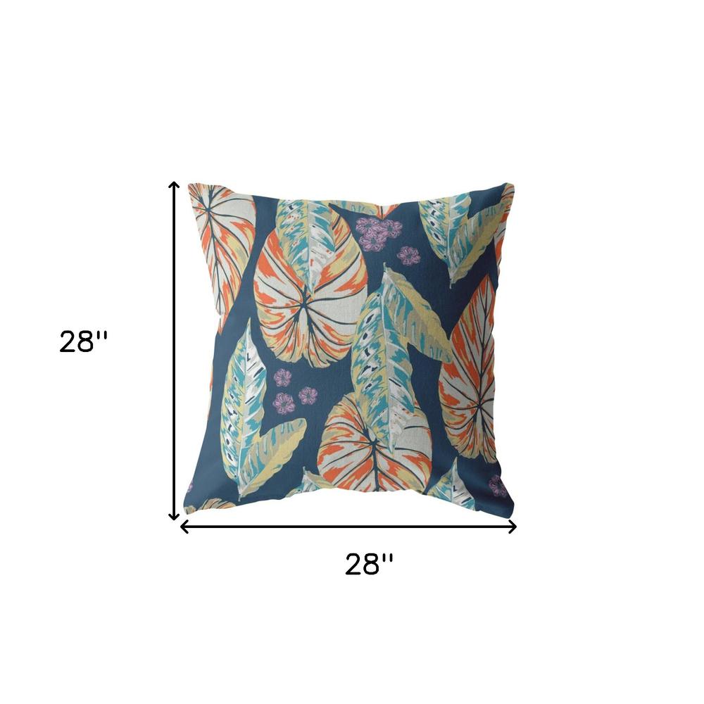 28” Orange Blue Tropical Leaf Indoor Outdoor Throw Pillow. Picture 5