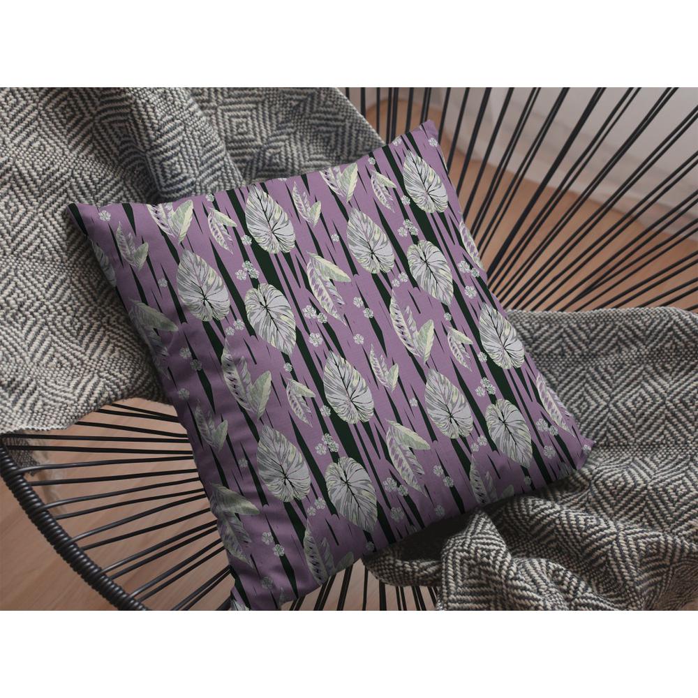 20” Lavender Black Fall Leaves Indoor Outdoor Throw Pillow. Picture 4