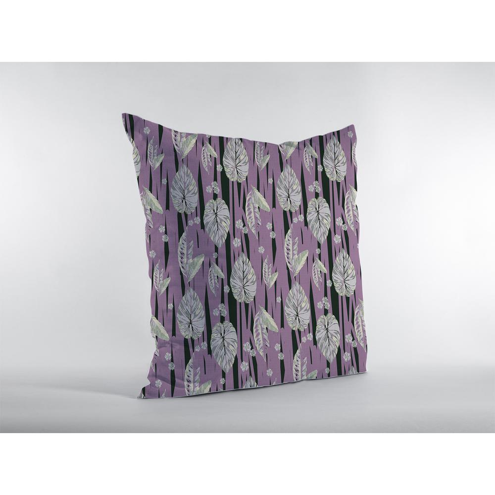 20” Lavender Black Fall Leaves Indoor Outdoor Throw Pillow. Picture 3