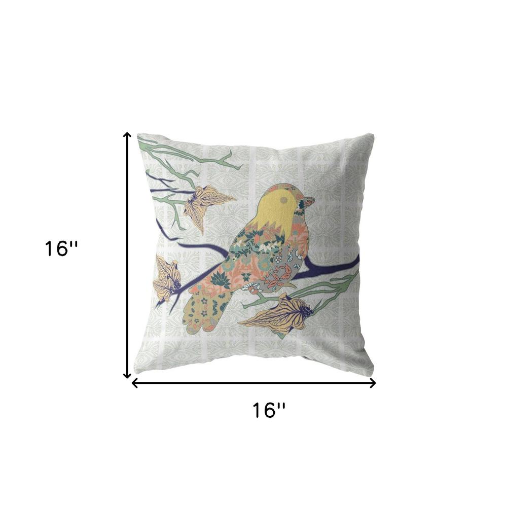 16" Light Green Sparrow Indoor Outdoor Zippered Throw Pillow. Picture 5