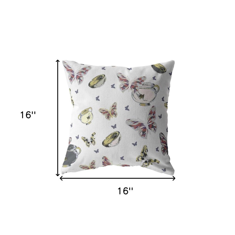 16" White Butterflies Indoor Outdoor Zippered Throw Pillow. Picture 5