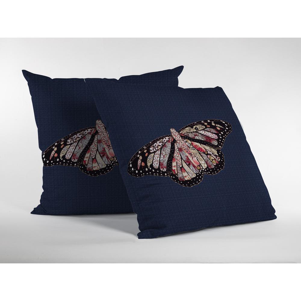 18" Denim Blue Butterfly Indoor Outdoor Zippered Throw Pillow. Picture 2
