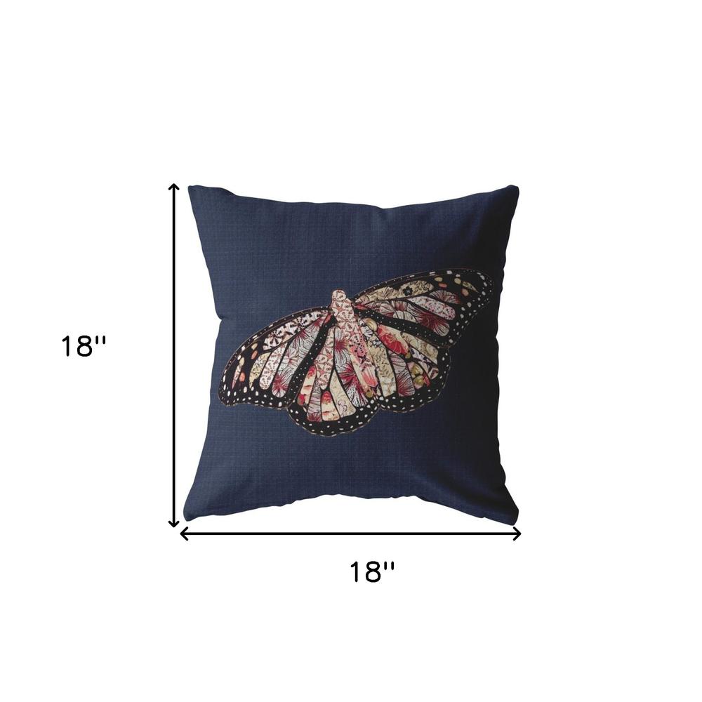18" Denim Blue Butterfly Indoor Outdoor Zippered Throw Pillow. Picture 5