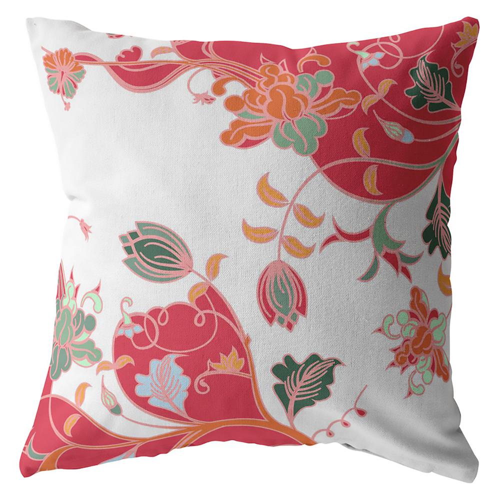 16" Red White Garden Indoor Outdoor Zippered Throw Pillow. Picture 1