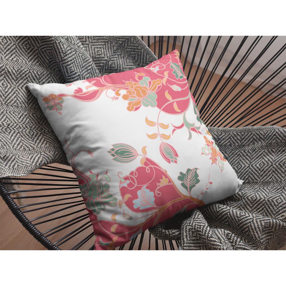 16" Red White Garden Indoor Outdoor Zippered Throw Pillow. Picture 2