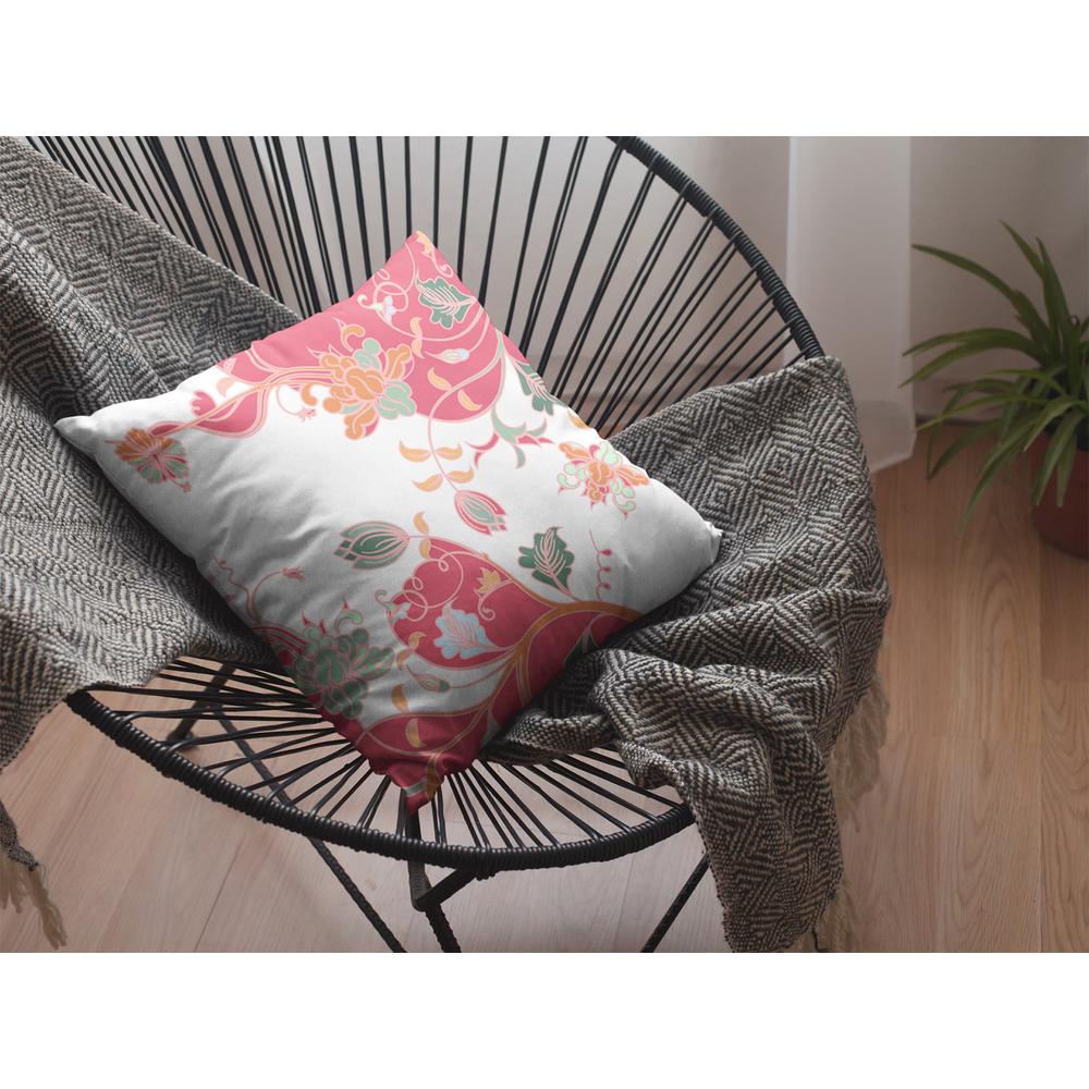 16" Red White Garden Indoor Outdoor Zippered Throw Pillow. Picture 3