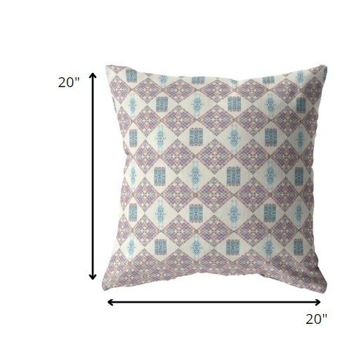 20" Pink Lattice Indoor Outdoor Zippered Throw Pillow. Picture 5