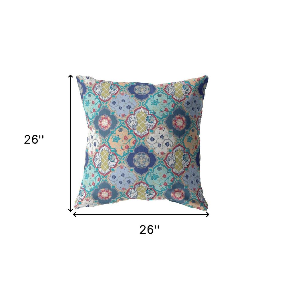 26” Blue Peach Trellis Indoor Outdoor Zippered Throw Pillow. Picture 5
