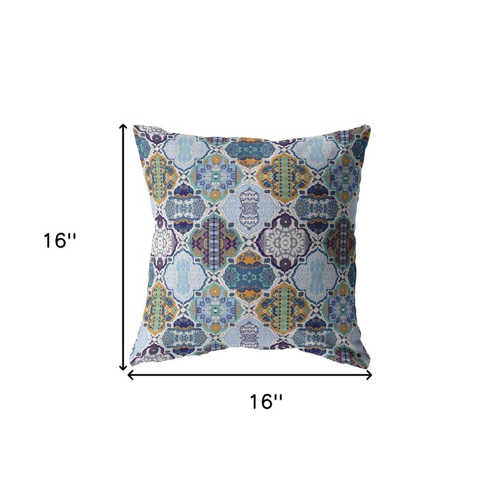16” Orange Blue Trellis Indoor Outdoor Zippered Throw Pillow. Picture 4