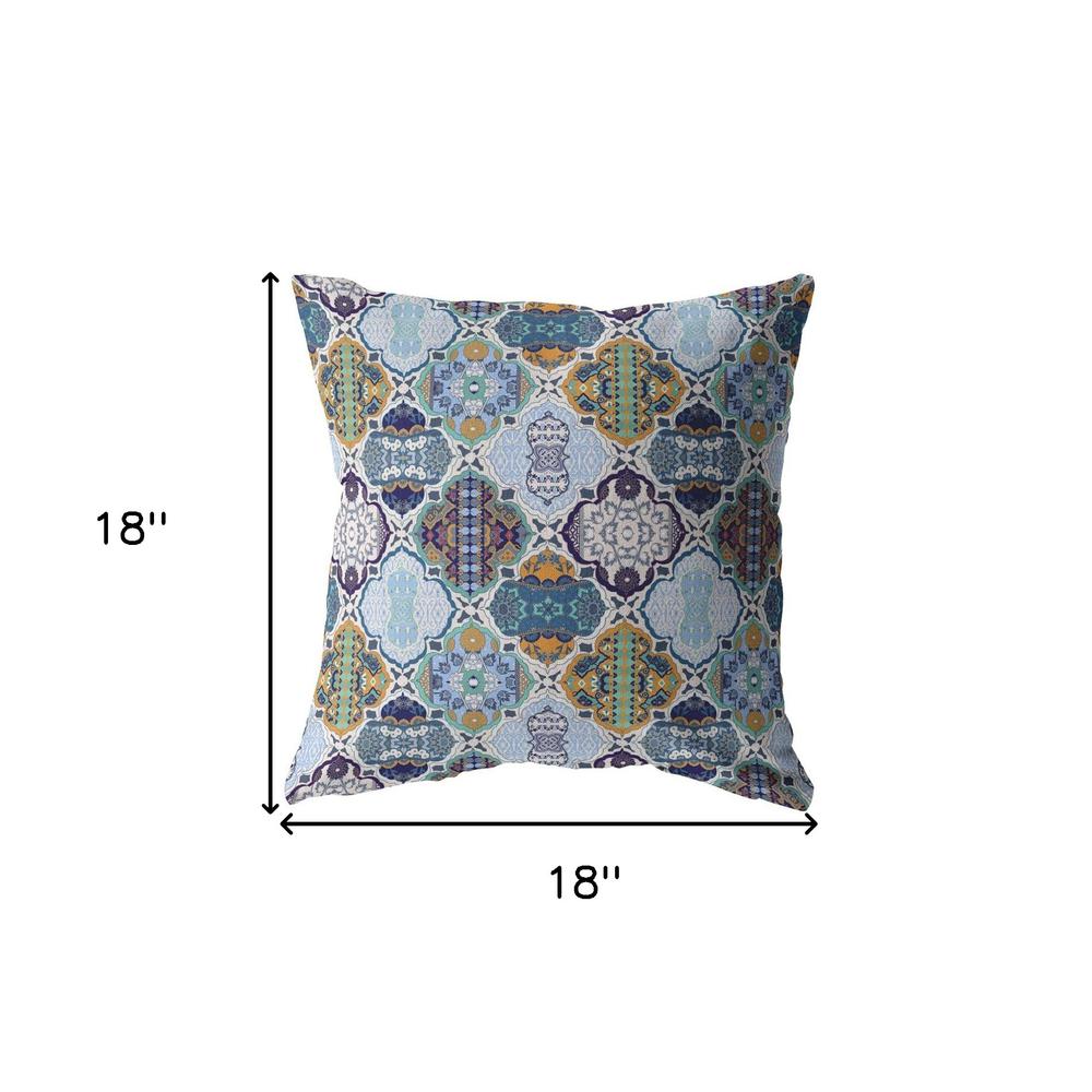 18” Orange Blue Trellis Indoor Outdoor Zippered Throw Pillow. Picture 4