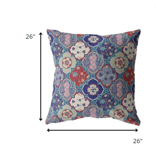 26” Turquoise Cream Trellis Indoor Outdoor Zippered Throw Pillow. Picture 5