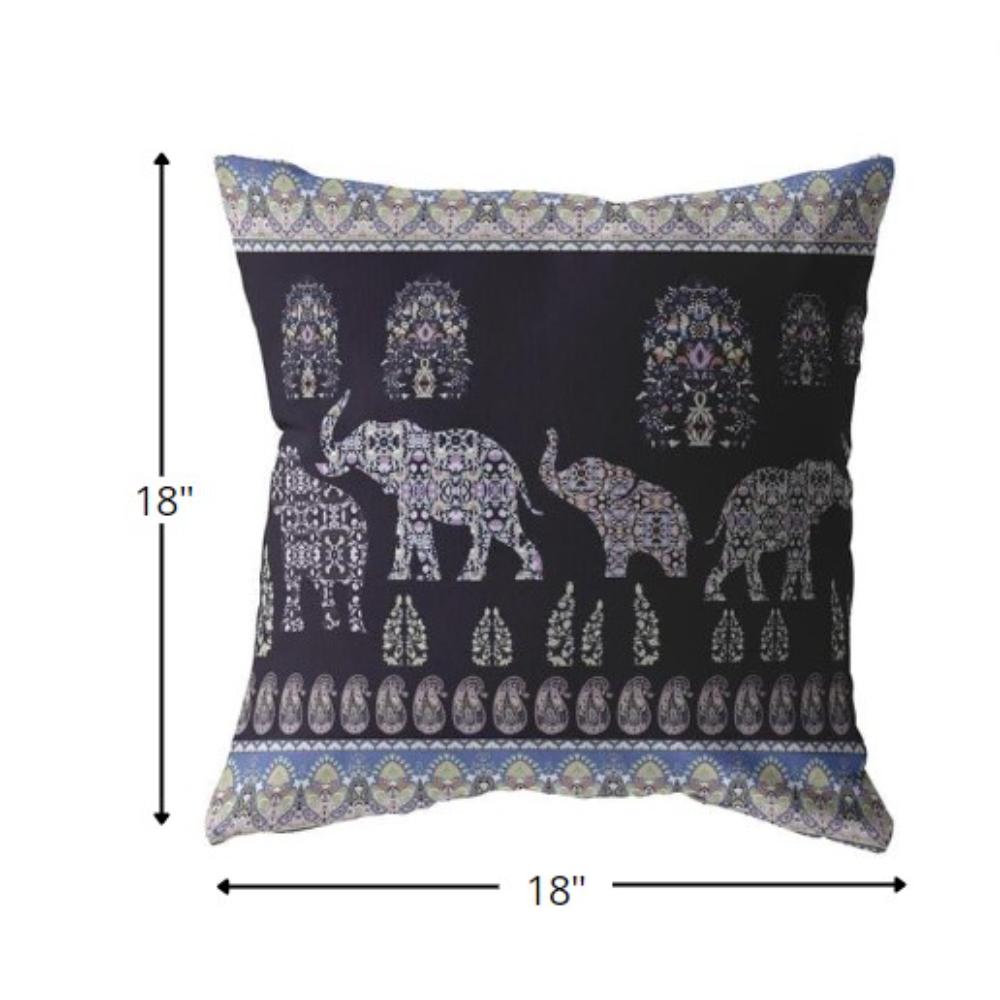 18” Purple Ornate Elephant Indoor Outdoor Zippered Throw Pillow. Picture 5