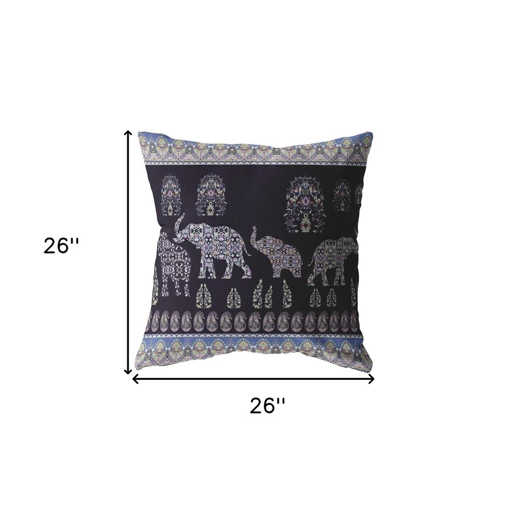 26” Purple Ornate Elephant Indoor Outdoor Zippered Throw Pillow. Picture 5