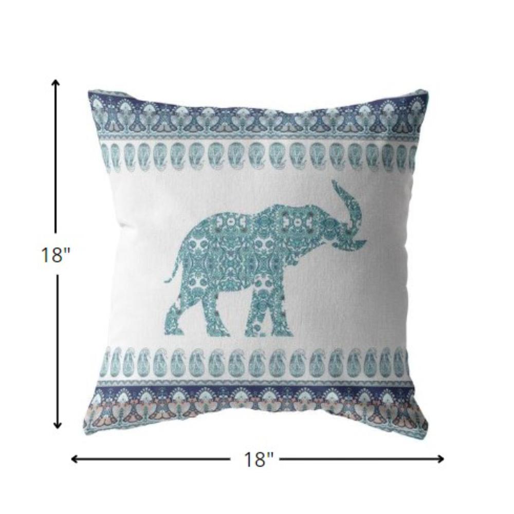 18” Teal Ornate Elephant Indoor Outdoor Zippered Throw Pillow. Picture 5