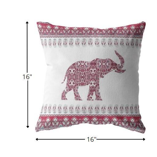 16” Red White Ornate Elephant Indoor Outdoor Zippered Throw Pillow. Picture 5
