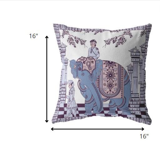 16” Blue Purple Ornate Elephant Indoor Outdoor Zippered Throw Pillow. Picture 5