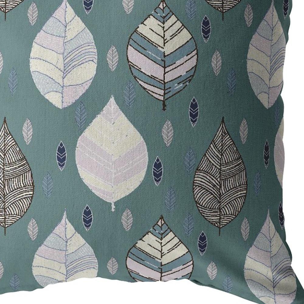 16” Pine Green Leaves Indoor Outdoor Zippered Throw Pillow. Picture 2
