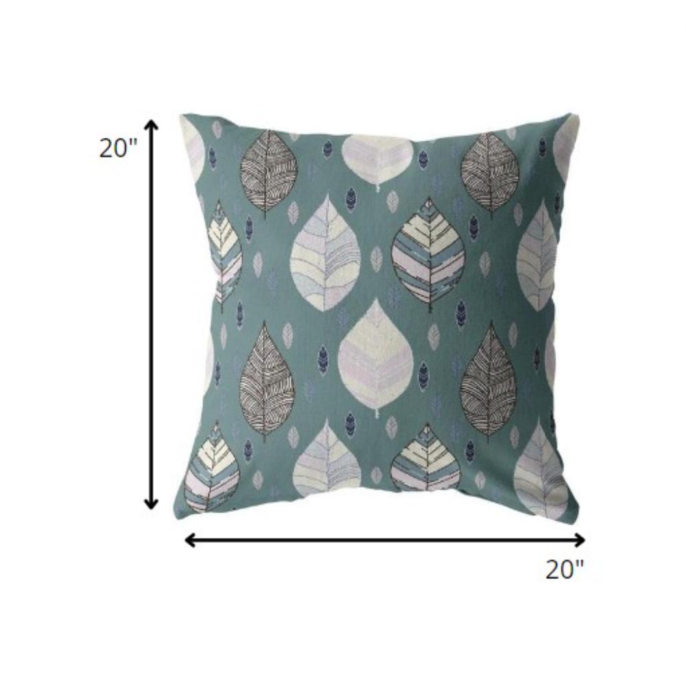 20” Pine Green Leaves Indoor Outdoor Zippered Throw Pillow. Picture 4