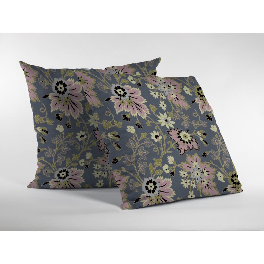 16” Gray Pink Jacobean Indoor Outdoor Zippered Throw Pillow. Picture 2