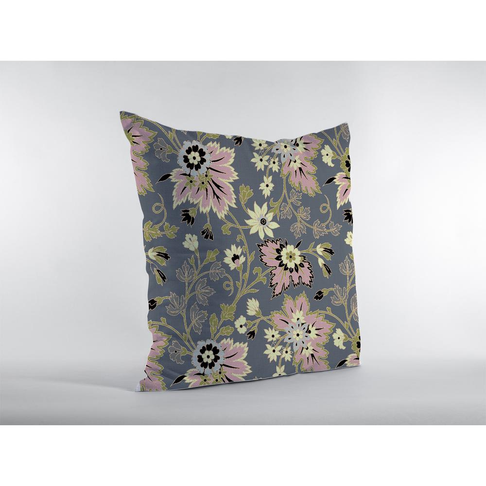 16” Gray Pink Jacobean Indoor Outdoor Zippered Throw Pillow. Picture 3
