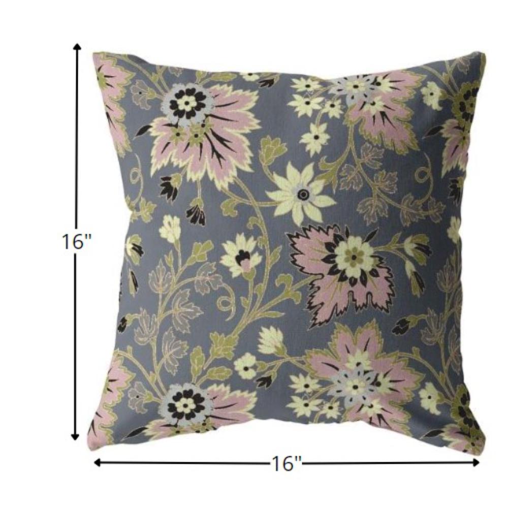 16” Gray Pink Jacobean Indoor Outdoor Zippered Throw Pillow. Picture 5