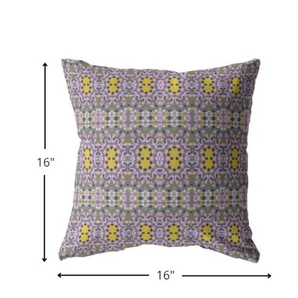16” Purple Yellow Geofloral Indoor Outdoor Zippered Throw Pillow. Picture 5