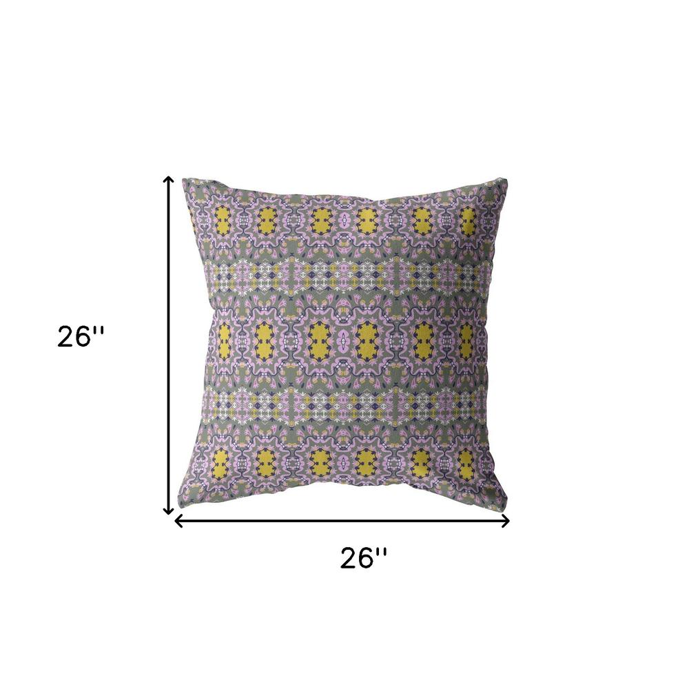 26” Purple Yellow Geofloral Indoor Outdoor Zippered Throw Pillow. Picture 5