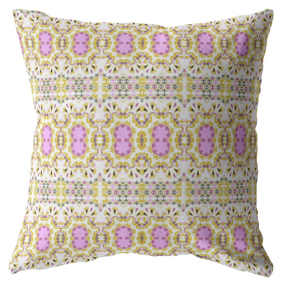 16” Yellow Lavender Geofloral Indoor Outdoor Zippered Throw Pillow. Picture 1