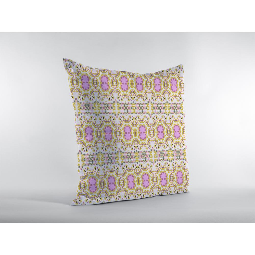 16” Yellow Lavender Geofloral Indoor Outdoor Zippered Throw Pillow. Picture 3