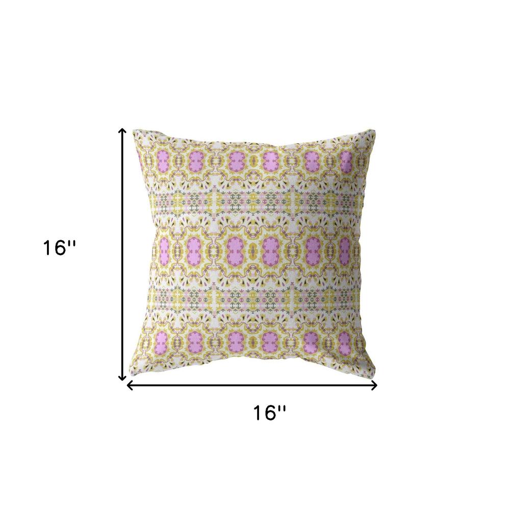 16” Yellow Lavender Geofloral Indoor Outdoor Zippered Throw Pillow. Picture 5