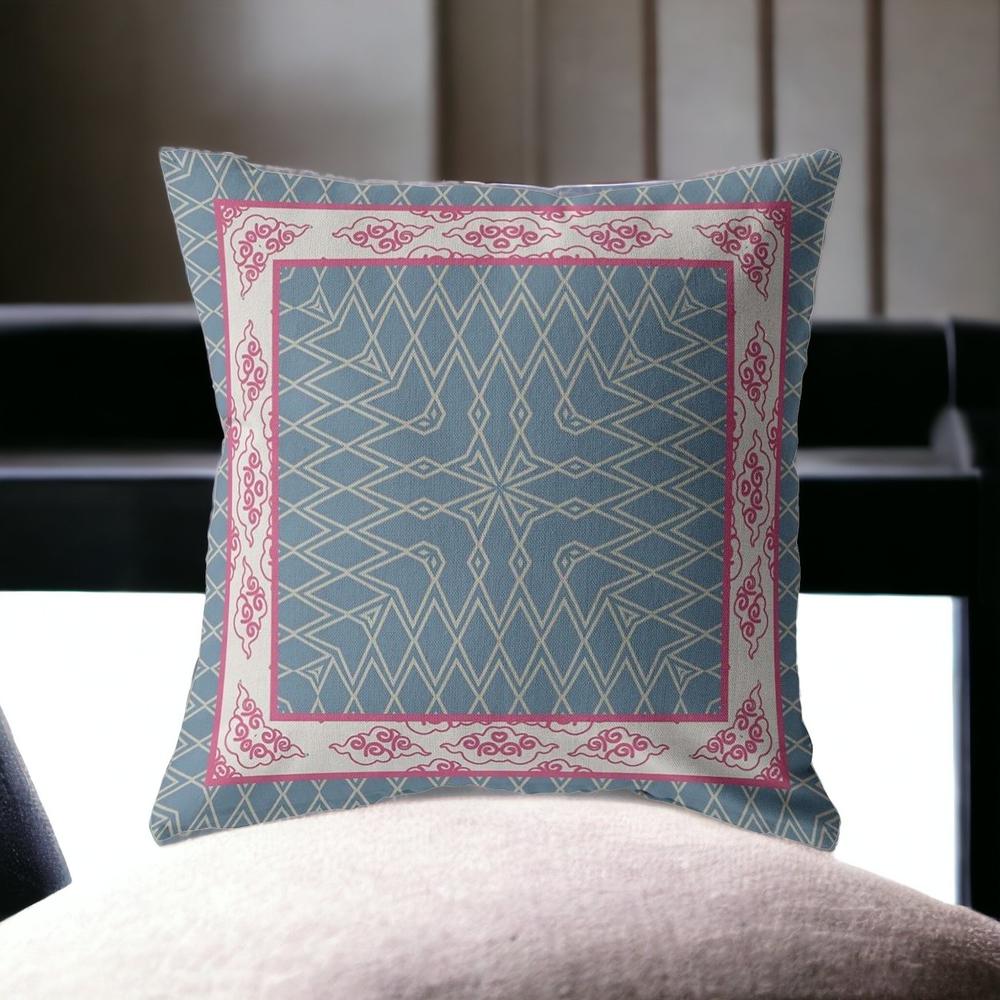 16" Pink Blue Nest Ornate Frame Indoor Outdoor Zippered Throw Pillow. Picture 6