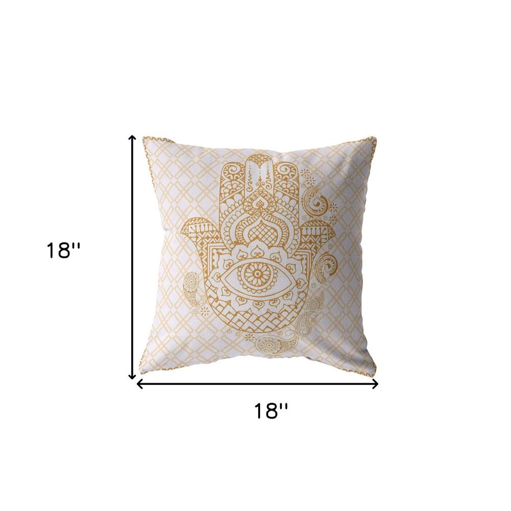 18” Gold White Hamsa Indoor Outdoor Zippered Throw Pillow. Picture 5