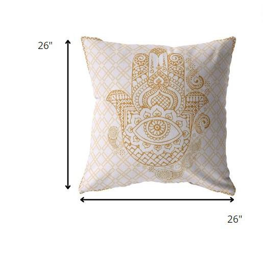 26” Gold White Hamsa Indoor Outdoor Zippered Throw Pillow. Picture 5