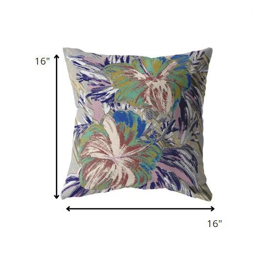 16” Lilac Green Hibiscus Indoor Outdoor Zippered Throw Pillow. Picture 4