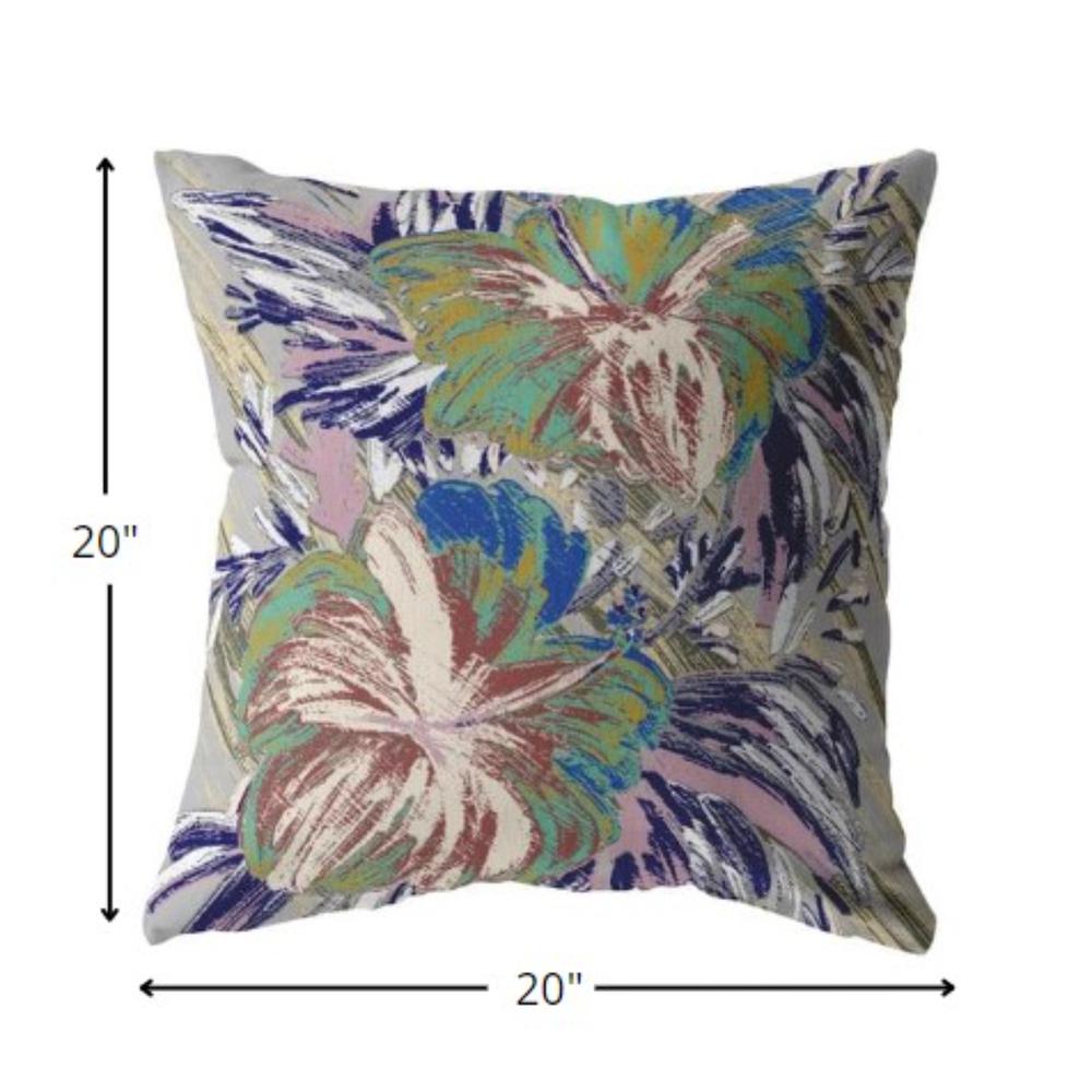 20” Lilac Green Hibiscus Indoor Outdoor Zippered Throw Pillow. Picture 6
