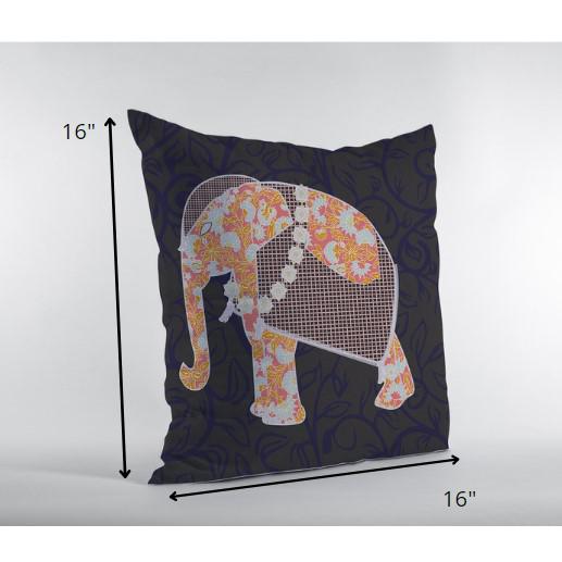 16” Orange Elephant Indoor Outdoor Zippered Throw Pillow. Picture 6