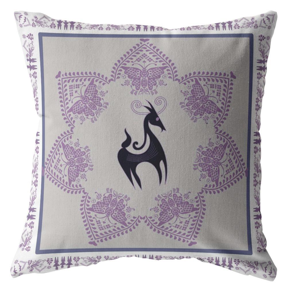 18” Gray Purple Horse Indoor Outdoor Zippered Throw Pillow. Picture 2