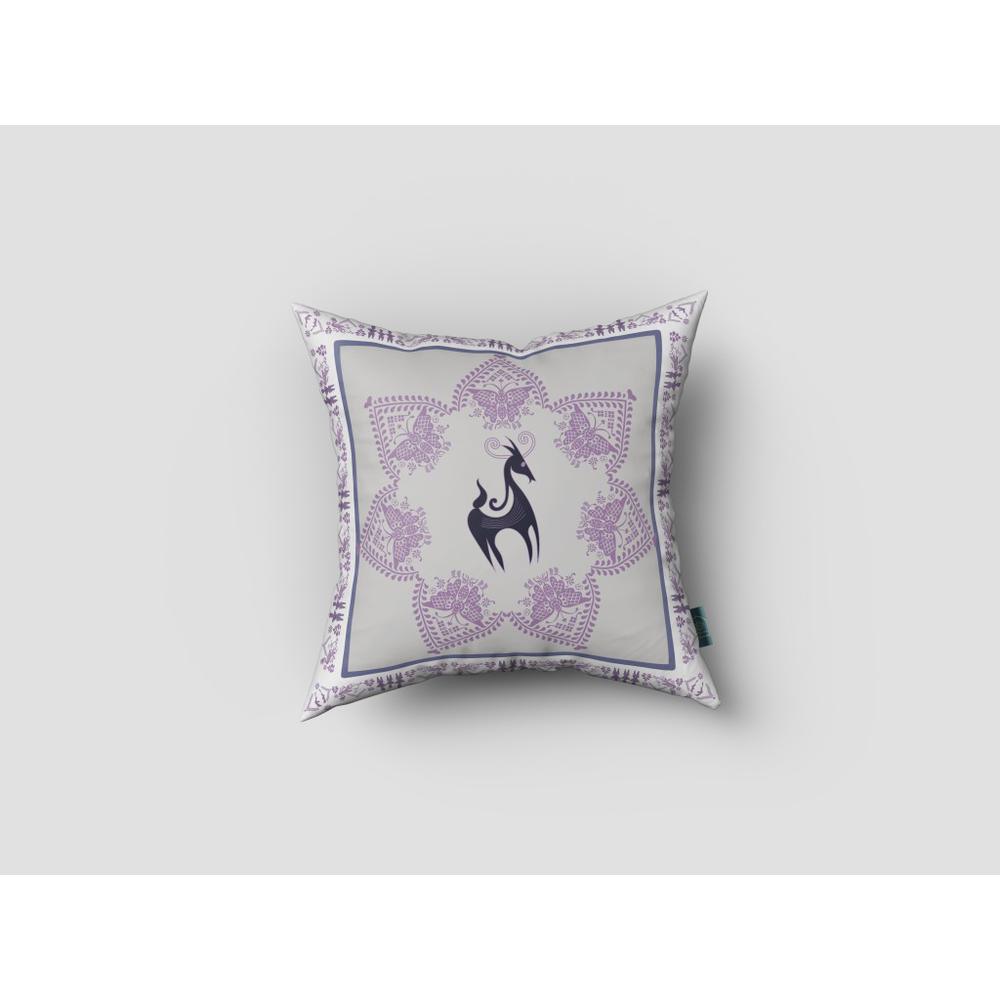 18” Gray Purple Horse Indoor Outdoor Zippered Throw Pillow. Picture 1